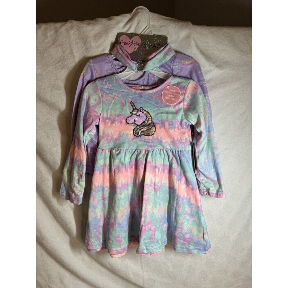 NEW Freestyle Revolution Girls 2-Pack Dresses unicorns/headband 24 months NWT